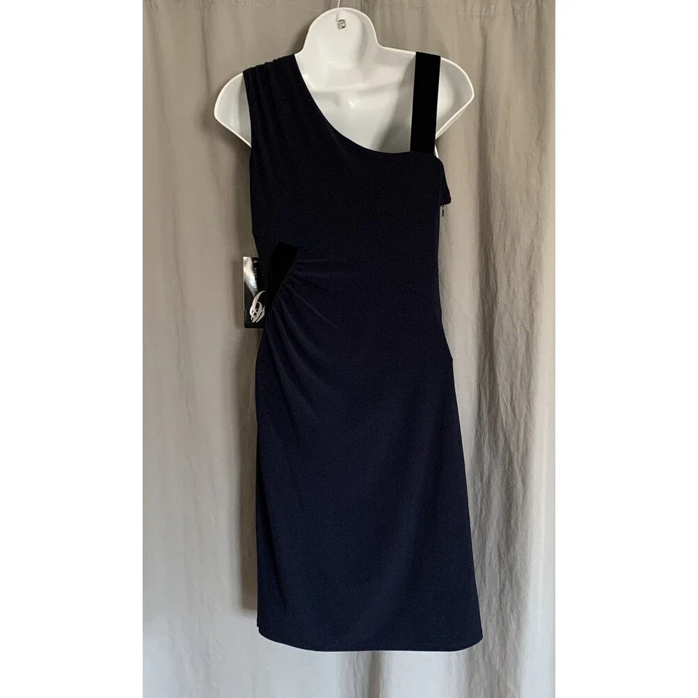 NINE WEST Indigo Blue Sheath Velvet Velour Sleeveless Dress Women's Size 12 NWT - Picture 4 of 12